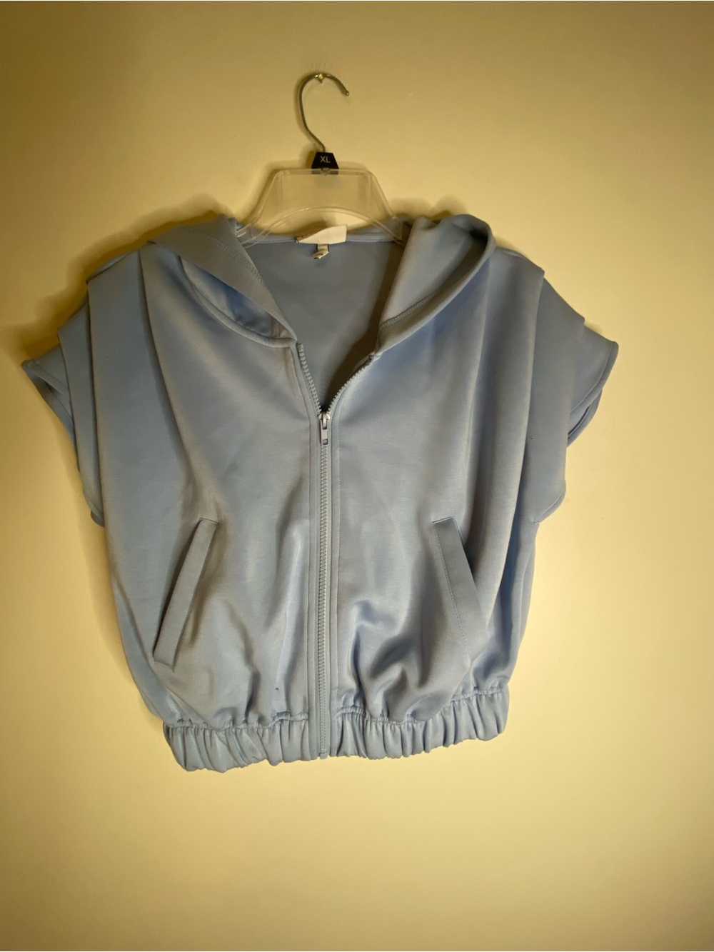 Cropped Light Blue Hooded Zip-Up Sweatshirt